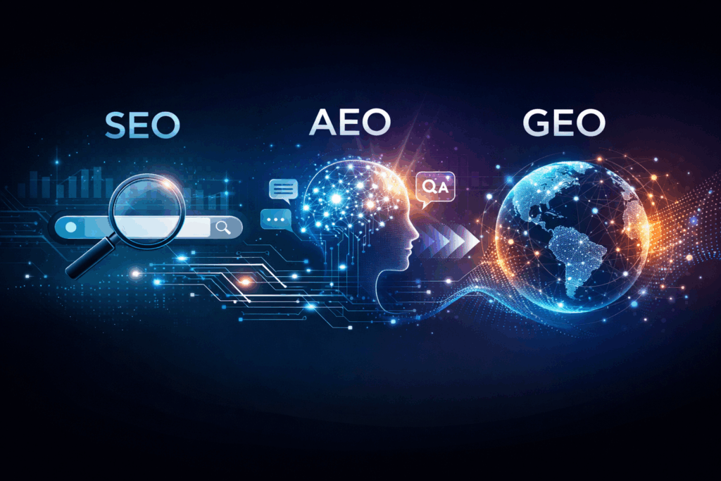 SEO vs AEO vs GEO with AI driven search optimization